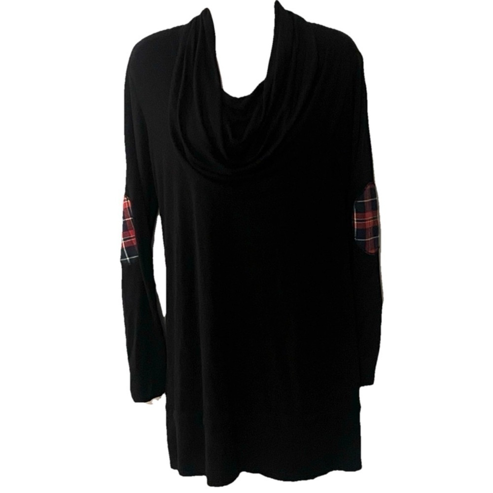 Pink Blush Maternity Cowl Neck Long Sleeve Black Plaid Tunic Top Pullover Medium
